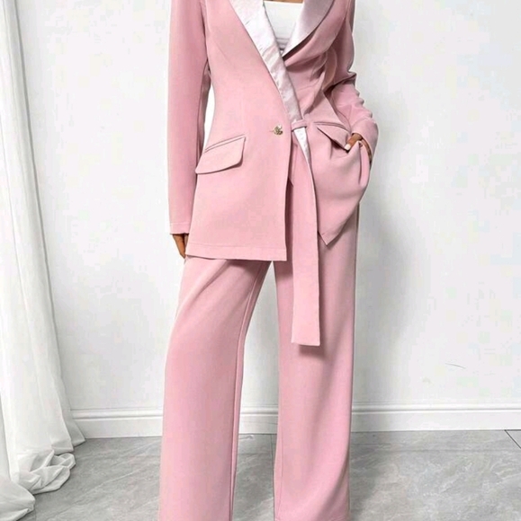 Women Elegant Suit, Blazer Jacket And Pants Set, Autumn - Picture 5 of 6
